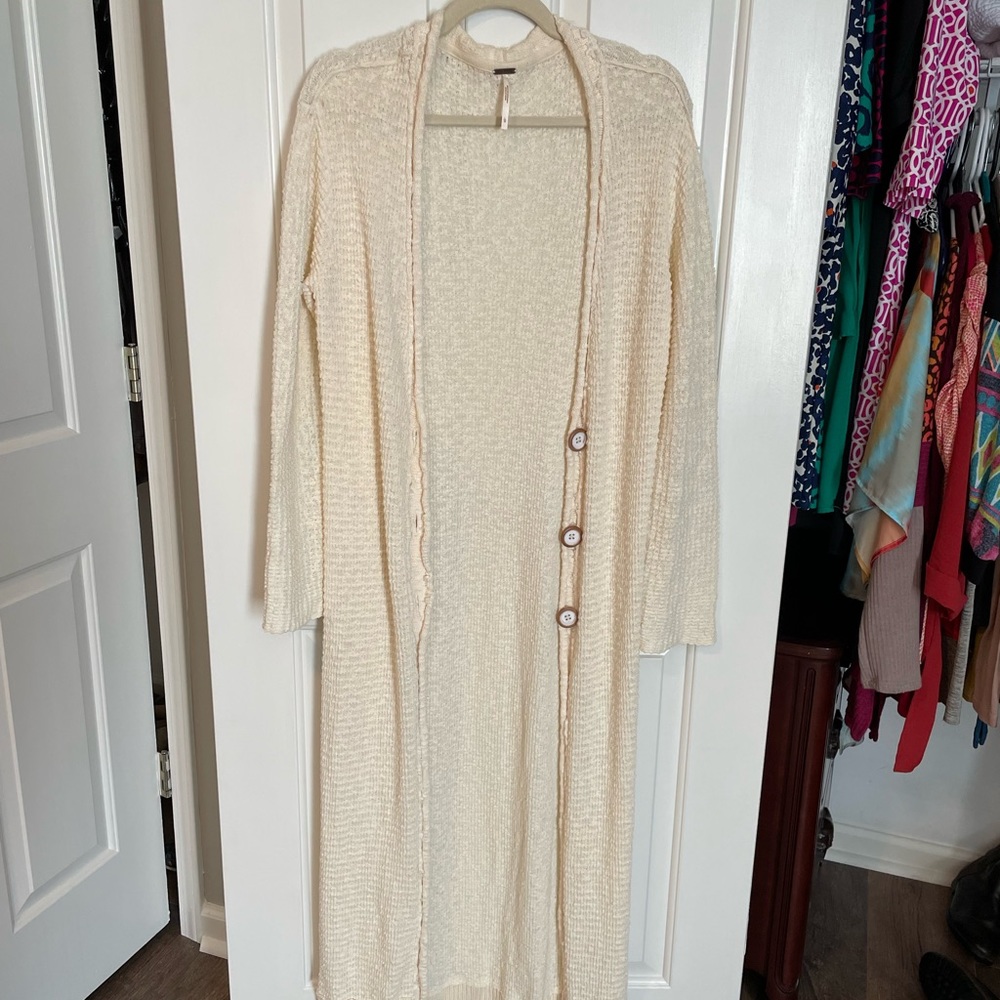 Free people long cardigan cream color. Size large
